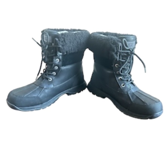 UGGS Men’s Waterproof Butte Black Boots Size 10 Duck Toe Wool Lining Lace Up - Picture 6 of 9